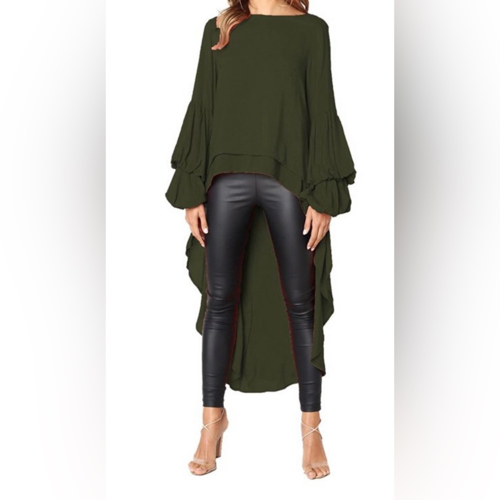 Long Puff Sleeve Asymmetrical Shirt Dress